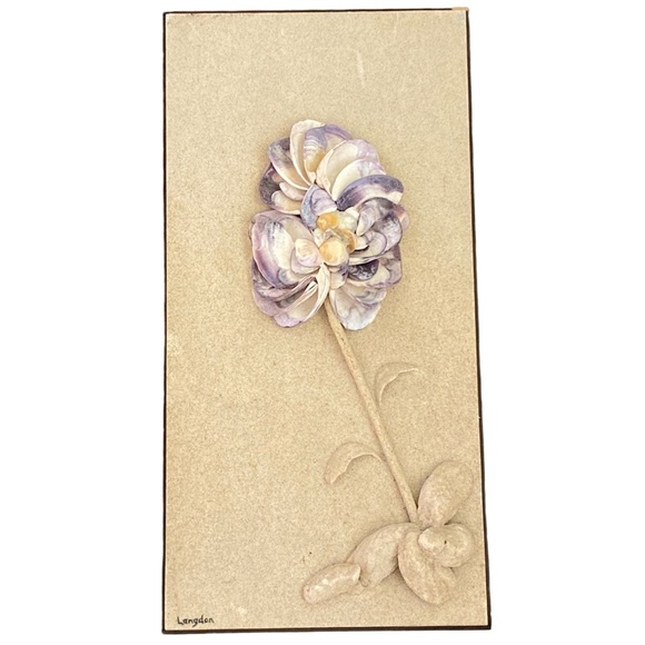 David Langdon Mixed Media Art “Full Bloom” Sea Shell Flower Purple Cream Signed